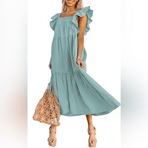 SANDY & SID women’s sleeveless on or off  shoulder midi dress in sage green  SzM